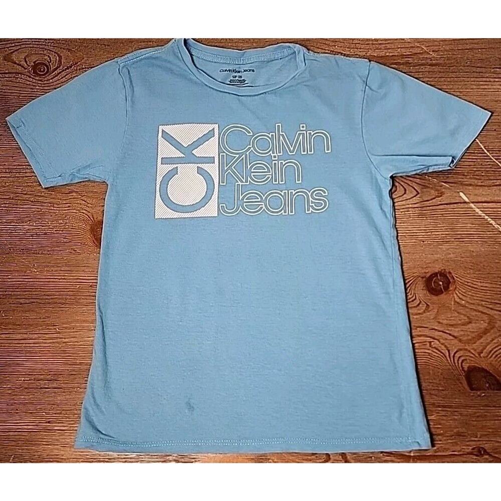 Calvin Klein Jeans T-Shirt Blue Graphic Print Logo, Child Size - 8
